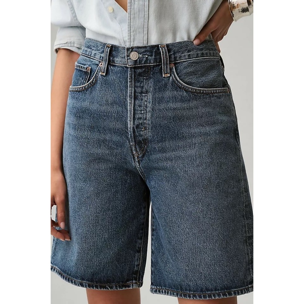 AGOLDE Mid Wash Denim Jean Shorts - Blue - Picture 3 of 13